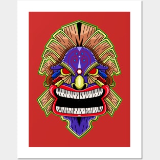 Tiki Mask Wooden Hair Posters and Art